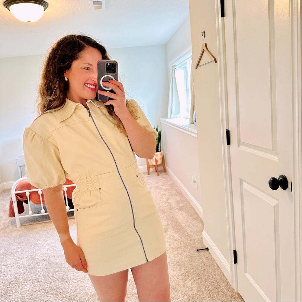 C/MEO Cream Denim Zipper Front Mini Dress Small